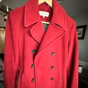 Calvin Klein size 4 Red Pea Coat